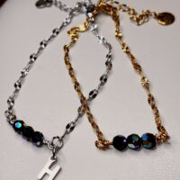 Irridecent Black Czech Glass Bead Bracelet