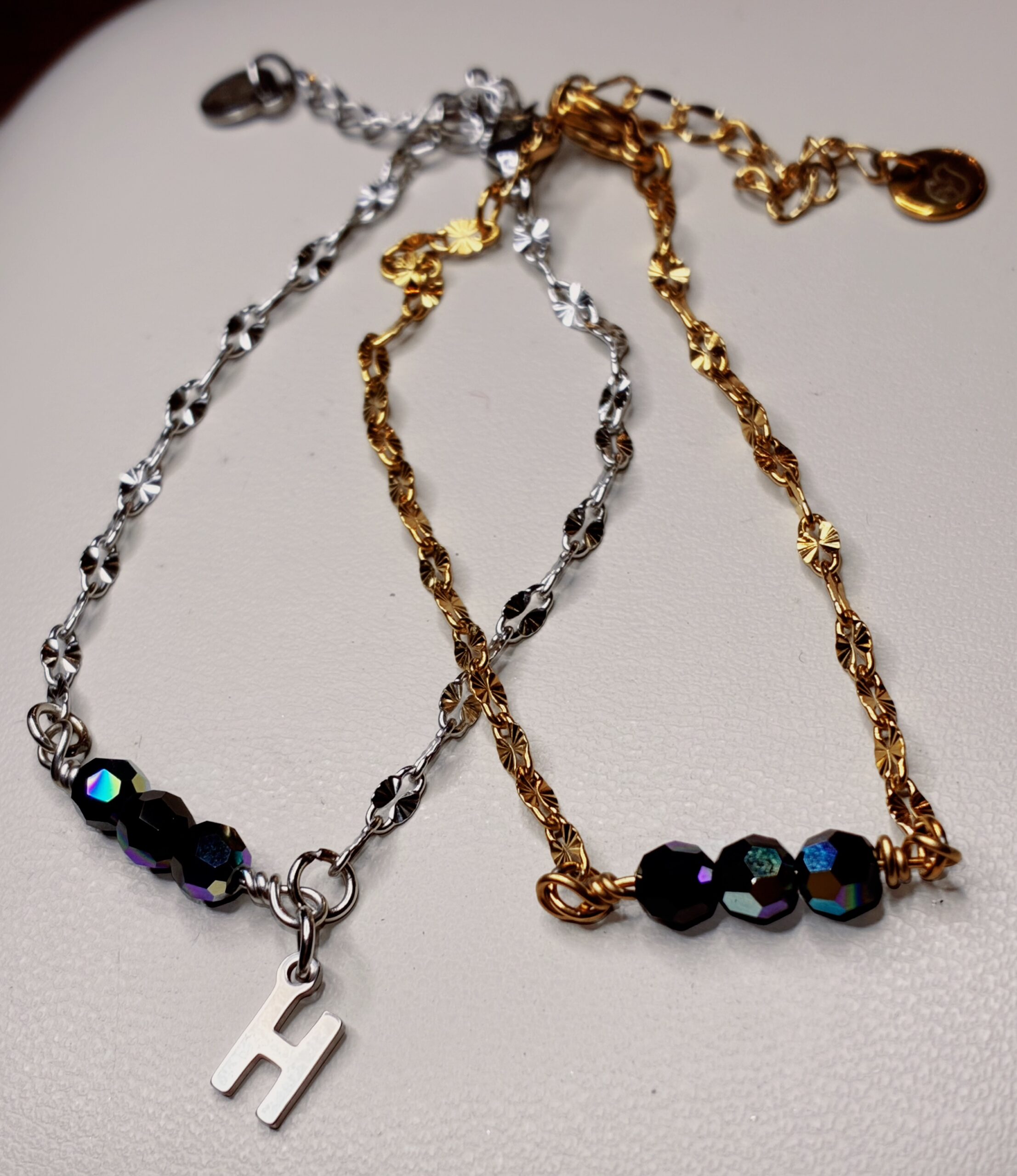Irridecent Black Czech Glass Bead Bracelet